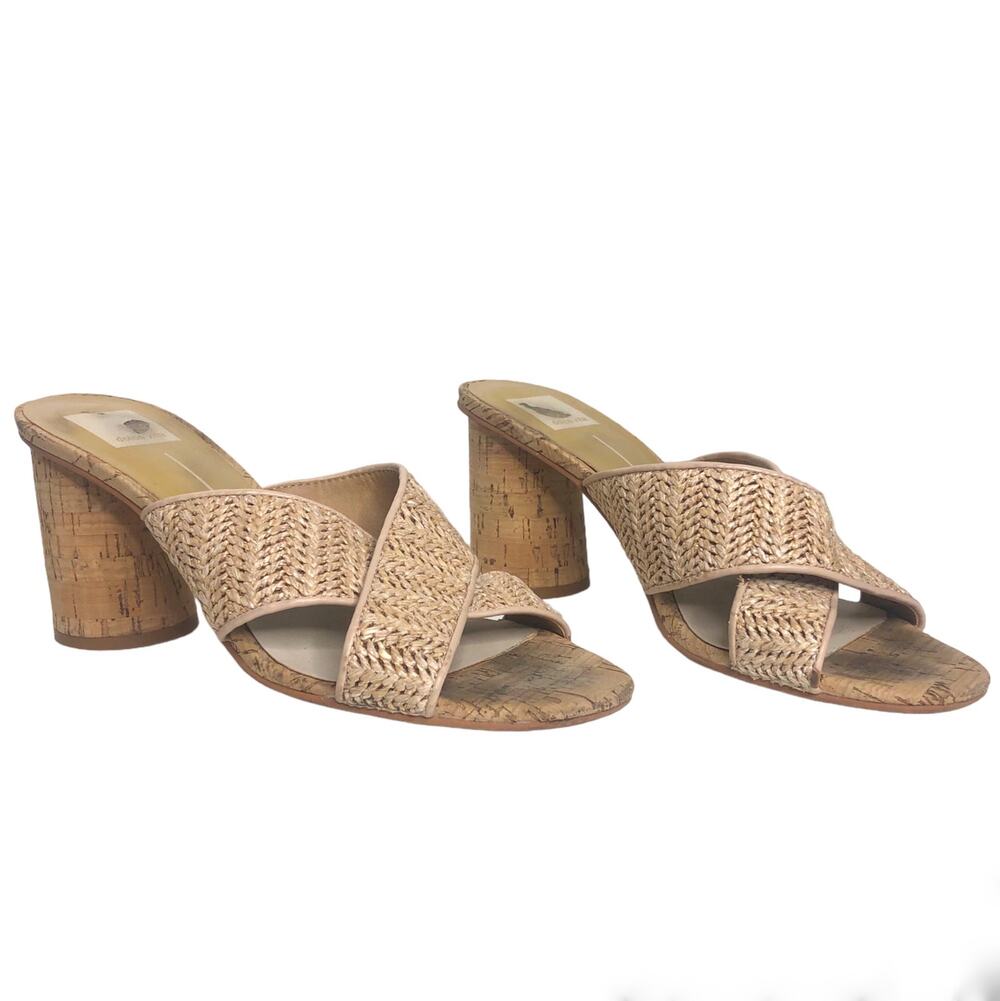 Dolce Vita Sandals Cross Over Woven Jute Cork Block Heel Slip On Tan 8.5